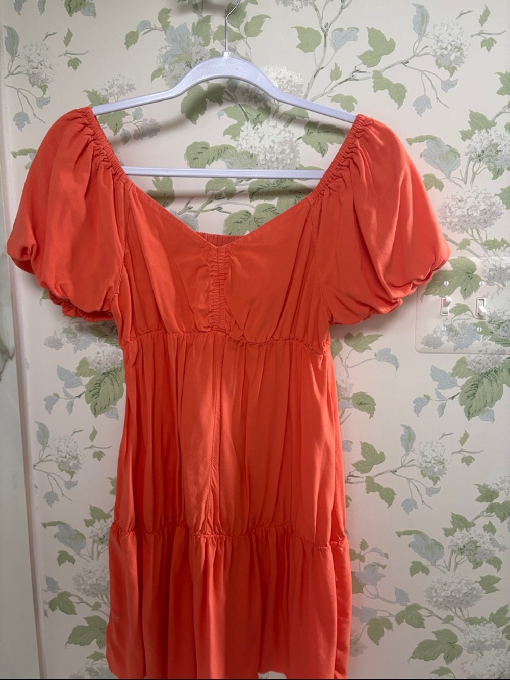 Abound Coral Puff Sleeve Tiered Mini Dress
